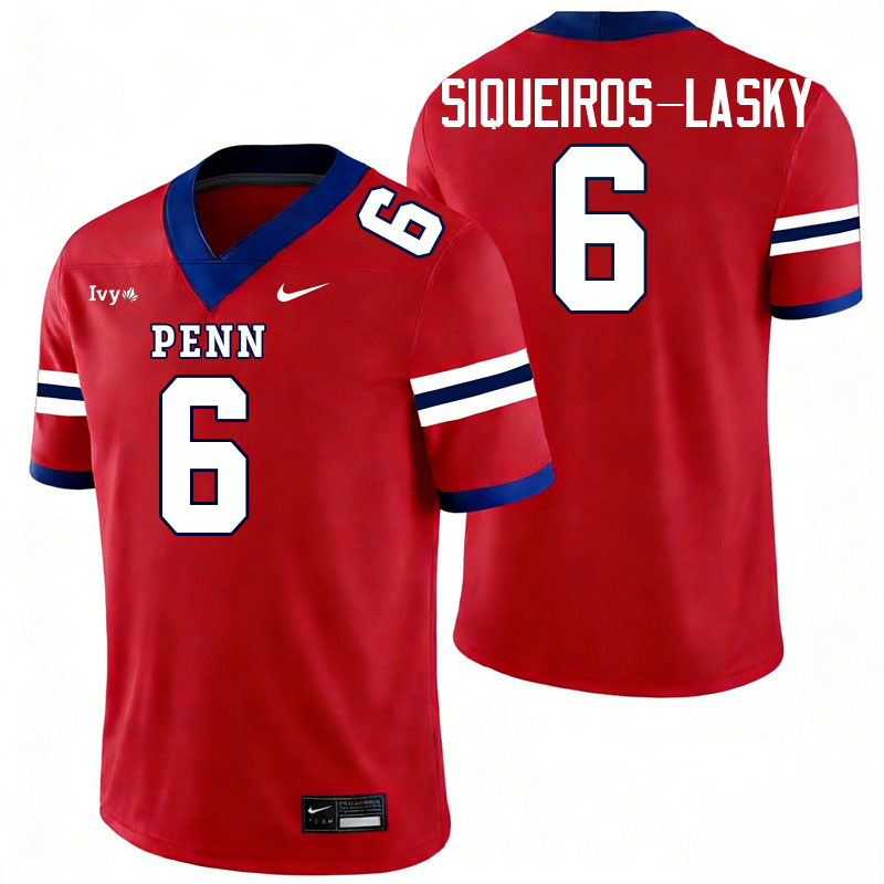 Pennsylvania Quakers #6 Karson Siqueiros-Lasky College Football Jerseys,Uniforms Stitched-Red